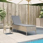 Vidaxl chaise longue avec table et coussin beige r�sine tress�e transat lit de repos de jardin meuble ...