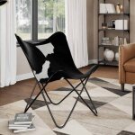 Vidaxl chaise papillon noir et blanc cuir de vache fauteuil chaise longue chaise papillon en cuir fauteuils ...