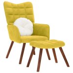 Vidaxl chaise de relaxation avec tabouret jaune velours chaise chaise de salon fauteuil relax chaise ...