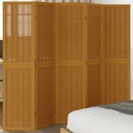 Vidaxl cloison de sparation 5 panneaux sparateur de pice cran dintimit paravent chambre salon marron ...