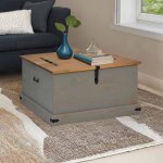 Vidaxl coffre de rangement halden gris 91x91x47 cm bois massif pin stockage de coffre coffre de rangement ...