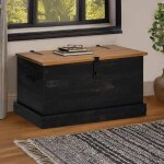 Vidaxl coffre de rangement halden noir 91x48x47 cm bois massif pin stockage de coffre coffre de rangement ...