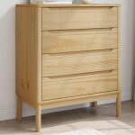 Vidaxl commode floro cire marron bois de pin massif commode armoire de rangement buffet commode  tiroirs ...