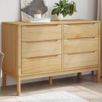 Vidaxl commode floro cire marron bois de pin massif commode armoire de rangement buffet commode  tiroirs ...