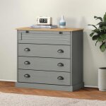 Vidaxl commode vigo gris 80x40x76 cm bois massif de pin commode  tiroirs armoire  dossiers armoire ...