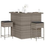 Vidaxl ensemble de bar de jardin 3 pcs et coussins gris r�sine tress�e ensemble de bar ensemble de bar ...