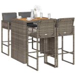Vidaxl ensemble de bar de jardin 5 pcs avec coussins gris poly rotin 3328898