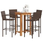 Vidaxl ensemble de bar de jardin 5 pcs marron bois massif acacia rotin table et chaises de bar dextrieur ...