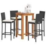 Vidaxl ensemble de bar de jardin 5 pcs noir bois massif acacia rotin table et chaises de bar dext�rieur ...