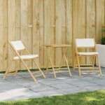 Vidaxl ensemble de bistro pliante 3 pcs et coussins blanc cr�me bambou ensemble de bistro de jardin ensemble ...