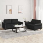 Vidaxl ensemble de canapés 2 pcs avec coussins noir similicuir 3202150 Vidaxl ensemble de canapés 2 pcs avec coussins noir similicuir 3202150