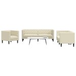 Vidaxl ensemble de canap� chesterfield 3 pcs cr�me similicuir canap� si�ge de canap� canap� relax canap� ...