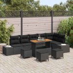 Vidaxl ensemble de canap�s de jardin de 10 pi�ces avec coussins noirs en rotin poly mobilier ext�rieur ...
