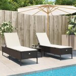 Vidaxl ensemble de chaises longues et coussins 3 pcs marron poly rotin transat lit de repos de jardin ...