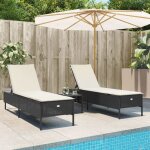Vidaxl ensemble de chaises longues avec coussins 3 pcs noir poly rotin transat lit de repos de jardin ...