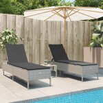 Vidaxl ensemble de chaises longues avec coussins 3pcs gris clair rotin transat lit de repos de jardin ...