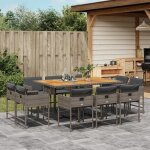 Vidaxl ensemble � manger de jardin 11pcs avec coussins gris poly rotin 3278161