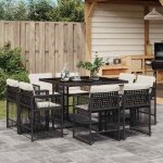 Vidaxl ensemble � manger de jardin 9pcs coussins noir r�sine tress�e 3211734