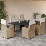 Vidaxl ensemble � manger de jardin avec coussins 7 pcs table et chaises avec dossier et repose - pied ...