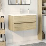 Vidaxl ensemble de meubles de bain 2pcs c�ramique et bois ding�nierie armoire de salle de bain meuble ...