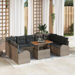 Vidaxl ensemble de salle � manger de jardin de 10 pi�ces avec coussins en gris poly rotin et acacia 3349628 ...