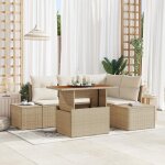 Vidaxl ensemble de salle  manger de jardin de 5 pices avec coussins beige en poly rotin acacia 3349959 ...