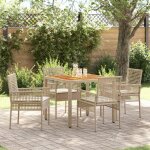 Vidaxl ensemble de salle à manger de jardin 5 pièces avec coussins beige en polyrotin 3334918 Vidaxl ensemble de salle à manger de jardin 5 pièces avec coussins beige en polyrotin 3334918