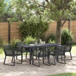 Vidaxl ensemble de salle � manger de jardin 7 pi�ces en acier noir avec des chaises en osier accoudoirs ...