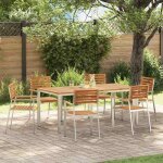 Vidaxl ensemble de salle � manger jardin 7 pi�ces en bois dacacia massif avec table et 6 chaises dext�rieur ...