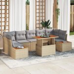 Vidaxl ensemble de salle � manger de jardin 8 pi�ces avec coussins beige poly rattan acacia 3350047