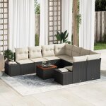 Vidaxl ensemble de salon de jardin 9 pi�ces avec coussins en poly rattan noir et acacia 3347936