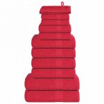 Vidaxl ensemble de serviettes frogn 12 pi�ces rouge 360 g / m� - 100% coton fil� � lanneau