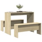 Vidaxl ensemble table  manger et bancs 3 pcs bois d'ingnierie, ensemble de table  manger, table  ...