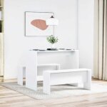 Vidaxl ensemble table � manger et bancs 3pcs blanc bois ding�nierie ensemble de table � manger table ...