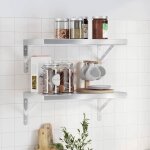 Vidaxl �tag�res murales 2 pcs 50x30 cm argent� acier inoxydable �tag�re flottante �tag�re murale dexposition ...