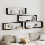 Vidaxl �tag�res murales cube 4 pcs ch�ne noir 100x15x30 cm bois stockage en forme de cube organisateur ...