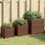 Vidaxl jardini�res dext�rieur 3 pcs marron r�sine tress�e jardini�re dext�rieur bac � fleurs bac � tomates ...