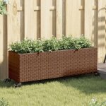 Vidaxl jardini�re avec roulettes et 3 pots marron 107x32x38 cm rotin jardini�re dext�rieur bac � fleurs ...