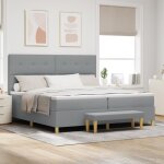 Vidaxl lit box spring avec matelas et banquette gris clair 200x200 cm tissu 3344324