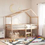 Vidaxl lit haut avec toit 90x190 cm bois de pin massif lit cadre de lit lit mezzanine meuble de chambre ...