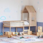 Vidaxl lit haut avec toit 90x200 cm bois de pin massif lit cadre de lit lit mezzanine meuble de chambre ...