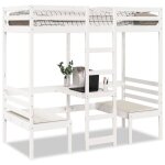 Vidaxl lit mezzanine avec bureau et chaises blanc 90x190 cm pin massif cadre de lit mezzanine cadre de ...