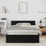 Vidaxl lit moderne en bois noir style rustique 120 x 190 cm avec une t�te de lit en bois solide 3376062 ...
