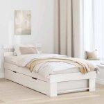 Vidaxl lit plateforme blanc 100 x 200cm en bois de pin massif avec deux tiroirs pour du rangement pas ...