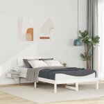 Vidaxl lit plateforme blanc 140 x 190 cm en bois de pin massif avec tte de lit intgre et tables de ...