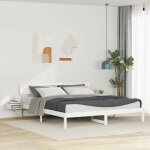 Vidaxl lit plateforme blanc 180 x 200 cm en pin massif avec t�te de lit int�gr�e et tables de chevet ...