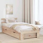 Vidaxl lit plateforme marron 90 x 190 cm en pin massif avec deux tiroirs en dessous. pas besoin de sommier ...