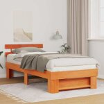 Vidaxl lit plateforme marron cir� 100 x 200 cm en bois de pin massif pas besoin de sommier montage facile ...