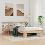 Vidaxl lit plateforme avec tables de chevet intgres marron en bois de pin massif 75 x 190 cm. pas besoin ...