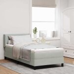 Vidaxl lit � ressorts avec matelas gris clair 190 x 90 cm polyester mobilier de chambre cadre de lit ...